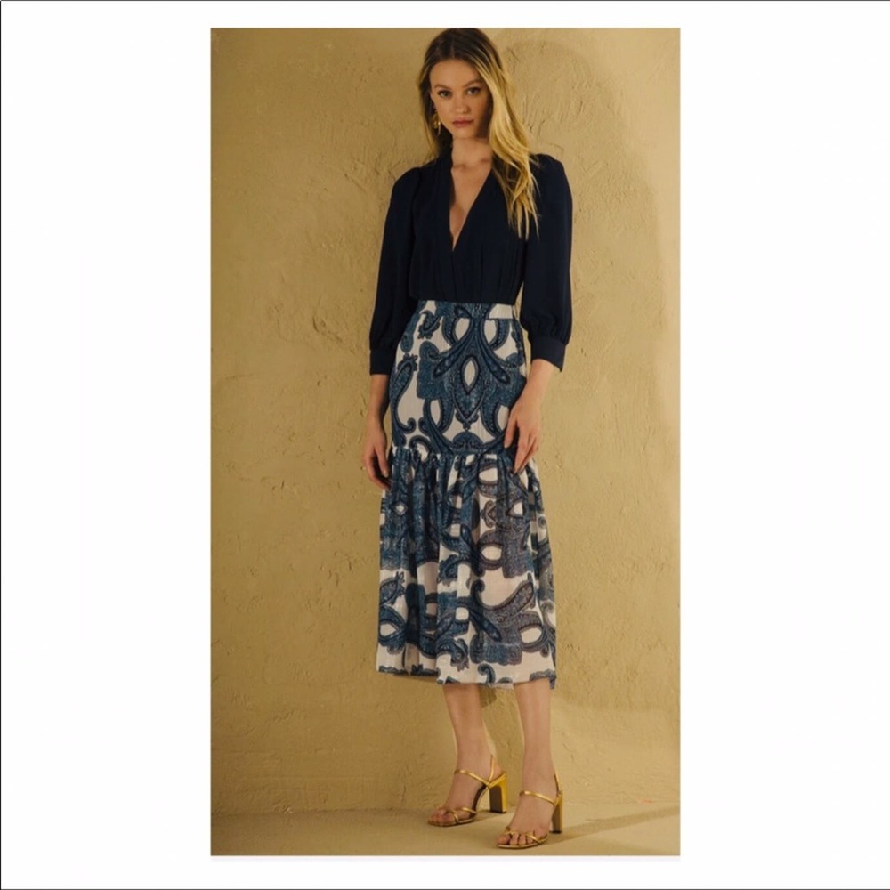 Iorane Marine Cashmere Paisley Blue Skirt Small